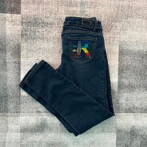 Navy blue Rocawear‎ skinny jeans with embroidered logo